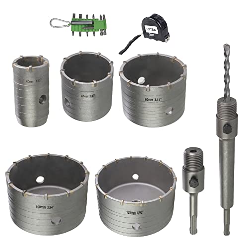 Wowsupm Lochsäge GCT-5PCS2+, 40, 65, 80, 100, 125 mm, 5 Stück Sägeblätter für Beton-Luftziegel-Stuck, zusätzliches 5-mm-Maßband und 11-teiliges Schraubendreher-Bit-Set Wowsupm Lochsäge GCT-5PCS2+, 40, 65, 80, 100, 125 mm, 5 Stück Sägeblätter für Beton-Luftziegel-Stuck, zusätzliches 5-mm-Maßband und 11-teiliges Schraubendreher-Bit-Set von wowsupm