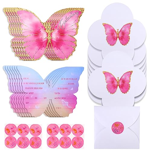 woyada 12 Stück Schmetterling Einladungskarten für Kinder und Mädchengeburtstage, Hochzeitsfeiern, Personalisierte 3D-Einladungskarten mit Umschlägen und Aufklebern –Rosa von woyada