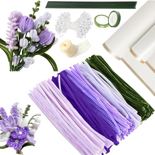 Pfeifenreiniger Bastelset 250 Stück Pastell – Blumen Basteln mit Blumendraht Kreppband Blumenpapier – Komplettset für DIY Blumensträuße Pipe Cleaner Flowers Geschenkband von wozloify