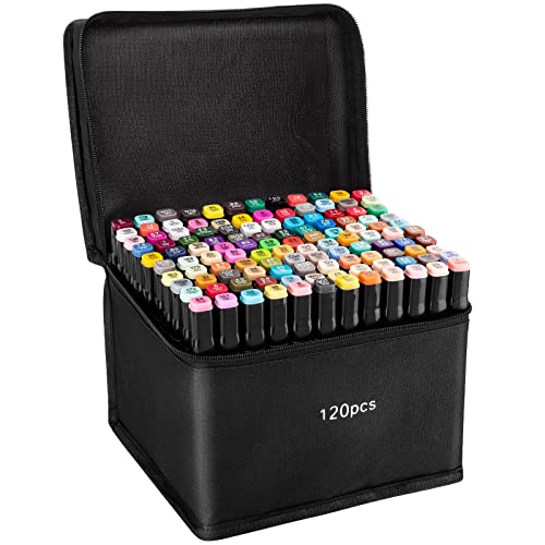 120 Farben Kunst Marker Set, Alkohol Sketch Drawing Twin Marker, Dual Tips Pinsel Permanent Pens Set für Kinder Erwachsene Künstler (120 Stück) von wsryx
