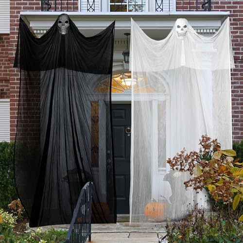 2er-Pack Halloween Geister zum Aufhängen, gruselige Halloween-Wanddekorationen, gruselige Fliegende Gazegeister zum Aufhängen mit Skelettmaske für den Innen- und Außenbereich von Partys 2er-Pack Halloween Geister zum Aufhängen, gruselige Halloween-Wanddekorationen, gruselige Fliegende Gazegeister zum Aufhängen mit Skelettmaske für den Innen- und Außenbereich von Partys von wsryx