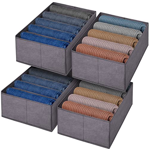 4 Pack Jeans Schubladen-Organizer, Faltbare Stoff-Kleidung Aufbewahrungsbox Kleiderschrank Aufbewahrungslösungen, T Shirt, Schlafzimmer Aufbewahrungsbehälter (grau) von wsryx