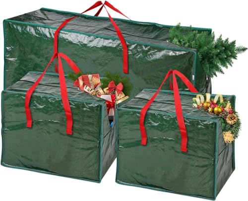 Weihnachtsbaum-Aufbewahrungstaschen-Set, wasserdicht, 4-teilig, Organizer für Sektionsbäume, Dekorationen, Lichter und Geschenkpapier mit verstärkten Griffen und robustem Reißverschluss Weihnachtsbaum-Aufbewahrungstaschen-Set, wasserdicht, 4-teilig, Organizer für Sektionsbäume, Dekorationen, Lichter und Geschenkpapier mit verstärkten Griffen und robustem Reißverschluss von wsryx