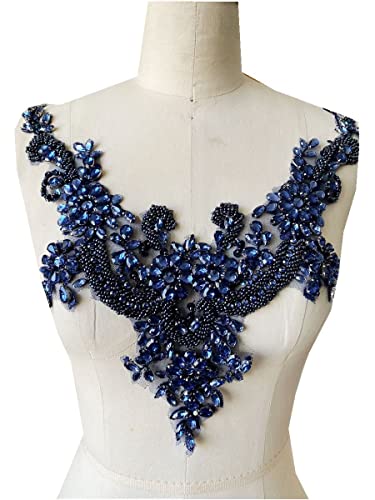 Handgefertigte Strasssteine Spitze Applikation Handnähen Perlen Trim Patches Ausschnitt für Kleid Kleidung Zubehör (tiefblau) von wtbv.n