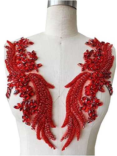 Handnähende Strass-Perlen, Spitzenapplikation, Flügelform, Dekoration, Zubehör, 1 Paar (rot) von wtbv.n