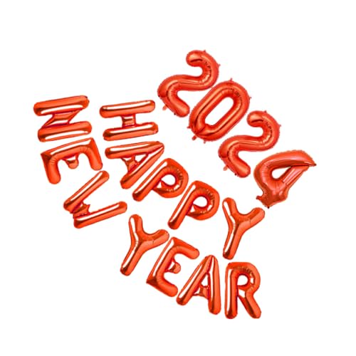wueiooskj Wiederverwendbarer „Frohes Neues Jahr“ Ballon für Wanddekoration, Metall 2024, Folie, für den Außenbereich, sicher, umweltfreundlich, Silvester, Rot von wueiooskj