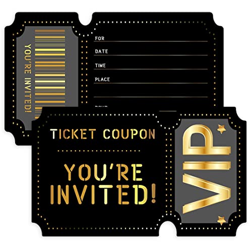 wuguimeii 20 VIP Ticket-Gutschein-Einladungen mit Umschlägen, Einladung zum Geburtstag, Babyparty, Einladungen, besondere Ideen, Gastgeschenke, Partyzubehör, doppelseitig(Schwarz02) von wuguimeii