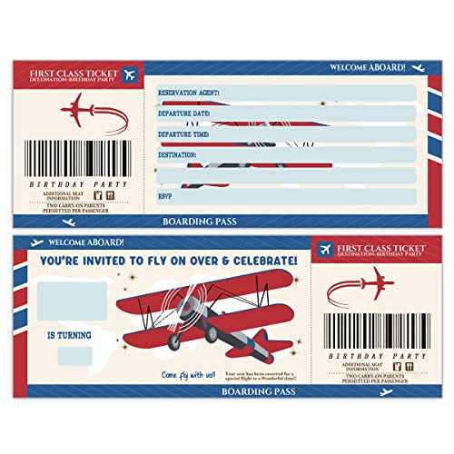 wuguimeii Einladungskarten für Flugzeug, Geburtstag, Flugzeugparty, Flugzeugeinladung, 20 Stück mit Umschlägen von wuguimeii