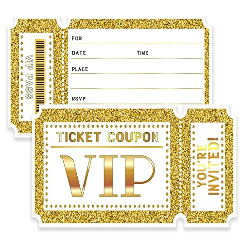 wuguimeii Einladungskarten für VIP-Ticket-Gutscheine, mit Umschlägen, Einladung zum Geburtstag, Babyparty, Einladungen, besondere Ideen, Gastgeschenke, Partyzubehör (Gold01) von wuguimeii