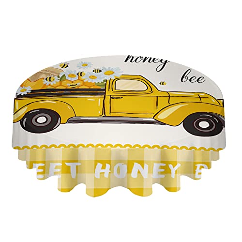 Party Tischdecken 152cm Sweet Bee Daisy Yellow Plaid Gelber LKW Wachstuch Glatt Wachstuchtischdecke Rund Wachstischdecke Für Abendessen Camping Indoor von wuhanshiruikewanshangmaoyouxiangongsi