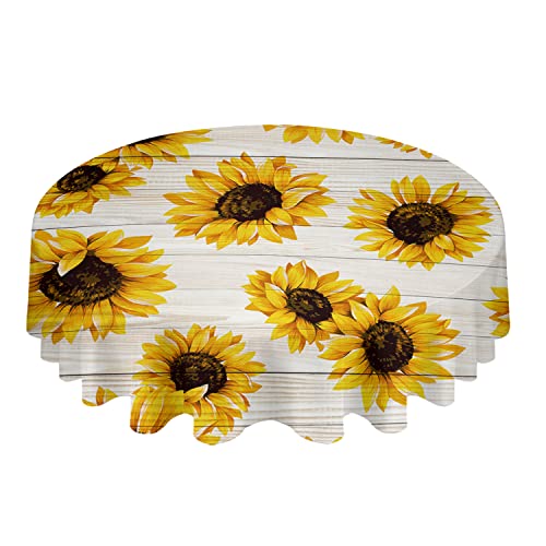 Wachstischdecke 152cm Aquarell-Sonnenblumen-Pflanzen-Blumenmuster-Retro-Holzmaserung Tischwäsche Rund Wachstuchtischdecke Wetterfeste Gartentischdecke Für Indoor Abendessen Picknick Wachstischdecke 152cm Aquarell-Sonnenblumen-Pflanzen-Blumenmuster-Retro-Holzmaserung Tischwäsche Rund Wachstuchtischdecke Wetterfeste Gartentischdecke Für Indoor Abendessen Picknick von wuhanshiruikewanshangmaoyouxiangongsi