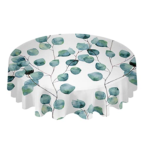 Wachstuchtischdecke 152cm Aquarell Frische Blätter Grüne Blume Eukalyptus Runde Blätter Tischtuch Pflegeleicht Garten Tischdecke Glatt Tischwäsche Für Terrasse Picknick Outdoor von wuhanshiruikewanshangmaoyouxiangongsi