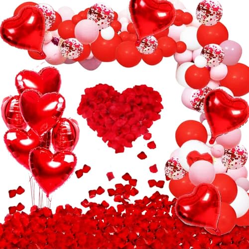1114-teiliges Valentinstags-Ballonbogen-Set, rote Rosenblätter, Herz, Helium-Folienballon, Konfetti-Ballon, Latex-Luftballons für Valentinstag, Dekoration, Hochzeitstag, Verlobung von wukou