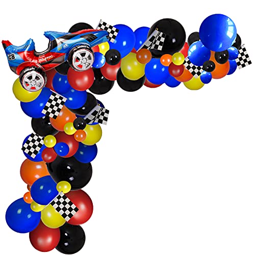 121 Stück Rennauto-Luftballons Bogengirlande Kit Dekorationen, Rennauto-Folienballons Checker-Flagge für Monster-Truck-Party, Ziellinien-Rennwagen, Nascar-Partyzubehör (Rennwagen) von wukou
