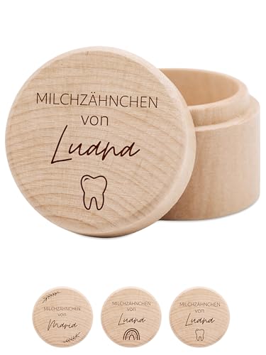 wunderwunsch - Milchzahndose personalisiert aus Holz mit hochwertiger Gravur - Zahndose Milchzähne als Erinnerung an die ersten Zähnchen (Zahn) von wunderwunsch