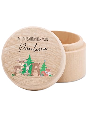 wunderwunsch - Milchzahndose personalisiert aus Holz mit kinderfreundlichem UV-Druck - Zahndose Milchzähne als Erinnerung an die ersten Zähnchen von wunderwunsch