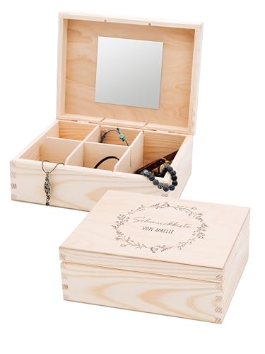 wunderwunsch Schmuckkästchen, Schmuckschatulle, Schmuckbox Mädchen, Geschenk Girls, Schmuckdose, individuell personalisiert als niedliche und individuelle Geschenkidee (Blumenkranz Gravur) von wunderwunsch