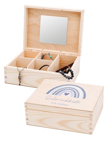 wunderwunsch Schmuckkästchen, Schmuckschatulle, Schmuckbox Mädchen, Geschenk Girls, Schmuckdose, individuell personalisiert als niedliche und individuelle Geschenkidee (Regenboen blau) von wunderwunsch