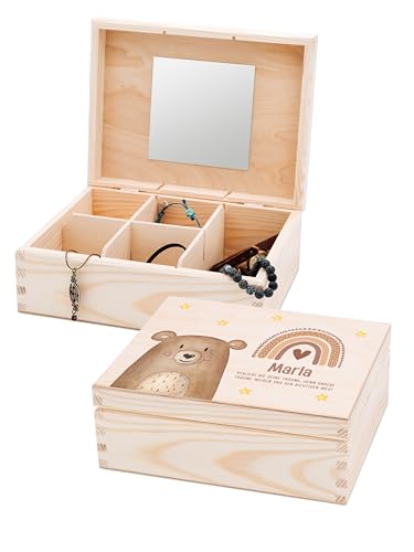 wunderwunsch Schmuckkästchen, Schmuckschatulle, Schmuckbox Mädchen, Geschenk Girls, Schmuckdose, individuell personalisiert als niedliche und individuelle Geschenkidee (Spruch Bär) von wunderwunsch