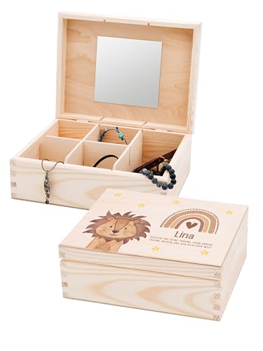 wunderwunsch Schmuckkästchen, Schmuckschatulle, Schmuckbox Mädchen, Geschenk Girls, Schmuckdose, individuell personalisiert als niedliche und individuelle Geschenkidee (Spruch Löwe) von wunderwunsch