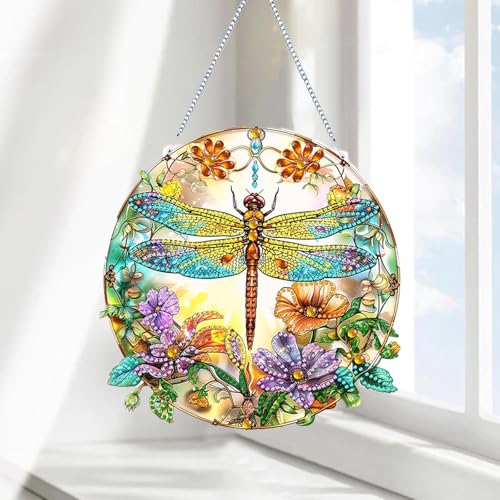 Diamond Painting Anhänger,DIY 5D Diamant Painting Windspiel mit Kette Libelle Deko Anhänger Türkranz Für die Dekoration von Eingangs und Fensterwänden(G) von wuyukeji