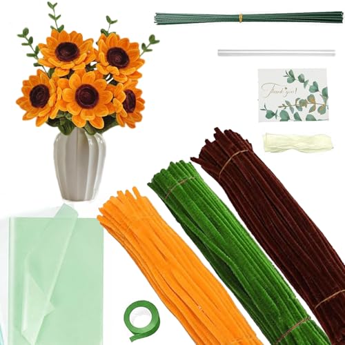 Pfeifenreiniger Blumen Set,220 Stück Pfeifenputzer zum Basteln,Pfeifenreiniger zum Basteln Blumen mit Geschenkpapier, Geschenkband, Klebeband,Für Herstellung von Sonnenblumenstraußdekorationen Pfeifenreiniger Blumen Set,220 Stück Pfeifenputzer zum Basteln,Pfeifenreiniger zum Basteln Blumen mit Geschenkpapier, Geschenkband, Klebeband,Für Herstellung von Sonnenblumenstraußdekorationen von wuyukeji