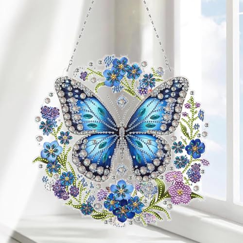 wuyukeji Diamond Painting Anhänger,DIY 5D Diamant painting Windspiel mit Kette,Schmetterling Diamant Painting Deko,Diamond Painting Türkranz für die Dekoration von Eingangs und Fensterwänden(B) von wuyukeji