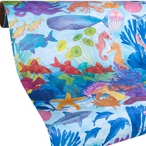 FISCHE Geschenkpapier Meer - 5 Meter Papier Rolle - BLUE OCEAN Geschenkpapier wie ein Aquarium - Teens & Erwachsene zum Geburtstag, Weihnachten, Urlaub - reißfestes Papier von www.disegno.shop