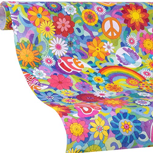 FLOWER POWER Geschenkpapier - Blumen Geschenkpapier Rolle - 5m, für Mädchen & Jungs, Hippies - Geburtstag, Weihnachten, Ostern, Einschulung von www.disegno.shop