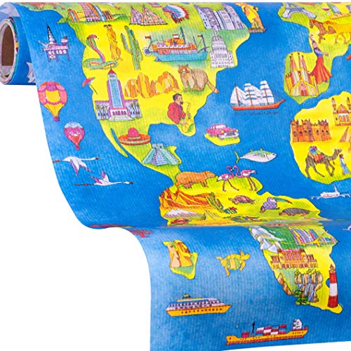 Geschenkpapier Welt | Weltkarte Geschenkpapier ONE WORLD | 5m Geschenkpapier Rolle | Mädchen, Jungs zum Geburtstag, Ostern, Einschulung von www.disegno.shop