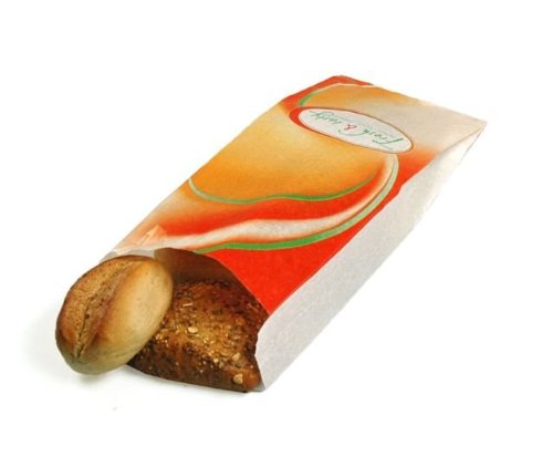 To-Go Verpackungen: Faltenbeutel / Brötchentüte 'Fresh & Tasty' 120x50x230 mm, bedruckt, 1000 St., Polyethylen (PE), Kopffalt, Geruchsdicht, Rechteckig, Kraft, Wegwerfbar von www.to-go-verpackungen.de