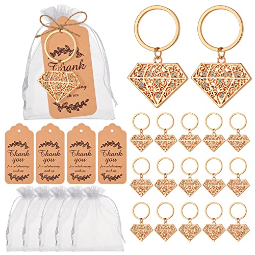 wxfdac 50 Stück Diamant-Ring-Design-Schlüsselanhänger und Schlüsselanhänger für Babypartys und Hochzeiten, Partygeschenke, Erinnerungsstücke oder Dekorationen, mit Etiketten und Seidenbeuteln wxfdac 50 Stück Diamant-Ring-Design-Schlüsselanhänger und Schlüsselanhänger für Babypartys und Hochzeiten, Partygeschenke, Erinnerungsstücke oder Dekorationen, mit Etiketten und Seidenbeuteln von wxfdac