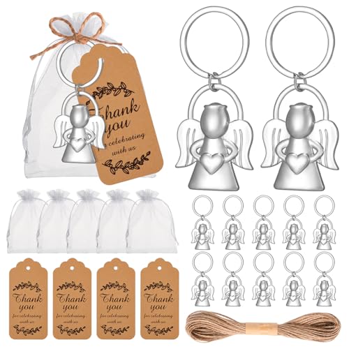 wxfdac Schlüsselanhänger mit Engel-Design, Gastgeschenke für Babyparty, Gastgeschenke, Geschenk und Souvenirs mit Organza-Beuteln, Dankeskarten für Themen-Dekoration, 24 Stück wxfdac Schlüsselanhänger mit Engel-Design, Gastgeschenke für Babyparty, Gastgeschenke, Geschenk und Souvenirs mit Organza-Beuteln, Dankeskarten für Themen-Dekoration, 24 Stück von wxfdac