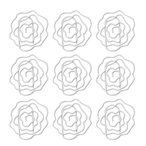 wybcfp 50 Stück Rose Blume Form Büroklammern Metall Rose Lesezeichen Seite Etikett für Büro Schule Belohnungen Geburtstagsgeschenk (Weiß) von wybcfp