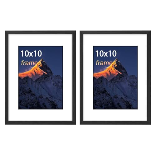 wyewye 10x10 frame Bilderrahmen 25.4x25.4 cm, Schwarz Holz Bilderrahmen, Bilderrahmen Set Passepartout UND Plastikglasscheibe Für Bilder 25.4x25.4cm MIT Matte, Schwarzes von wyewye