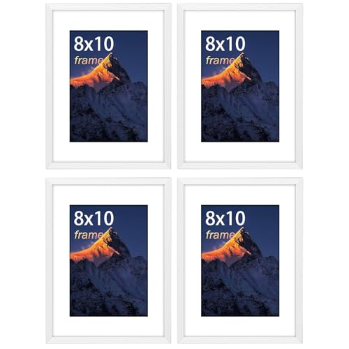 wyewye 8x10 frame Bilderrahmen 20x25, Bilderrahmen Schwarz 4ER-Set, Holz Bilderrahmen, Bilderrahmen Set Passepartout UND Plastikglasscheibe Für Bilder 13x18cm MIT Matte von wyewye