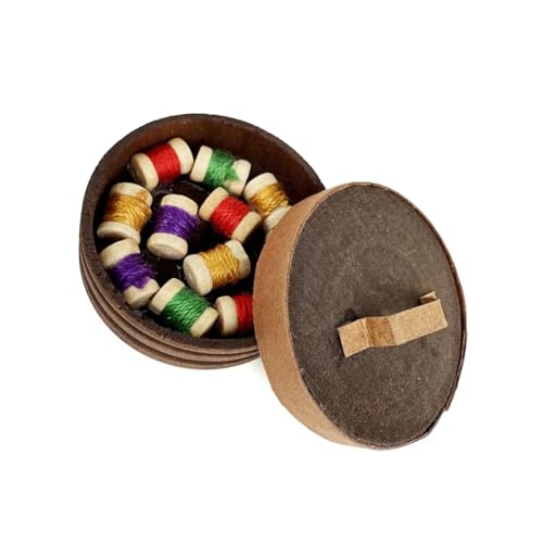 Kleines rundes Nähkästchen für Puppenhäuser im Maßstab 1:12, Vintage-Stil, Heimdekoration, Holz, rund, Nähkästchen, Puppenhäuser-Zubehör von xbiez