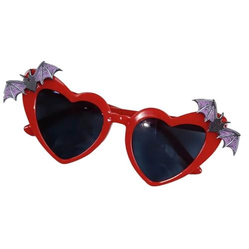 xbiez Gothic Fledermaus-Herz-Sonnenbrille, weibliche Mode, Sonnenbrille, Halloween, Party, Brille (rot) von xbiez