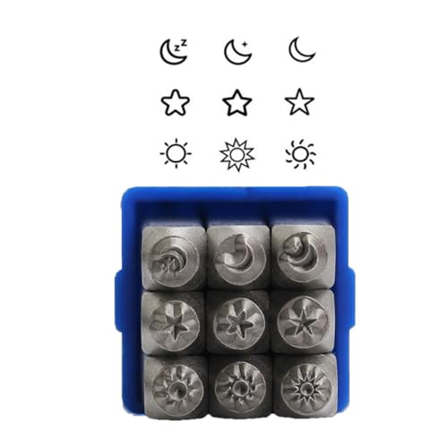 xbiez Metallstempel, Motiv: Sonne und Stern, 3 mm, Metallstempelwerkzeug zum Stempeln von Metall, Leder, Holz, Handwerk, Schulbedarf, 9 Stück xbiez Metallstempel, Motiv: Sonne und Stern, 3 mm, Metallstempelwerkzeug zum Stempeln von Metall, Leder, Holz, Handwerk, Schulbedarf, 9 Stück von xbiez