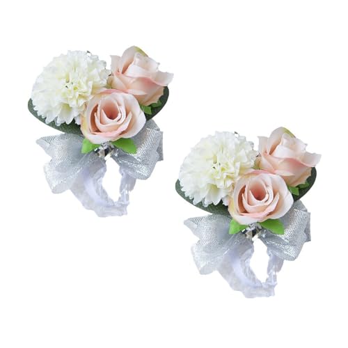xbiez Set mit 2 handgefertigten Blumen-Armbändern, Handgelenk-Blumen für Brautjungfer und Veranstaltungen, Dekoration, optionale Farbe von xbiez