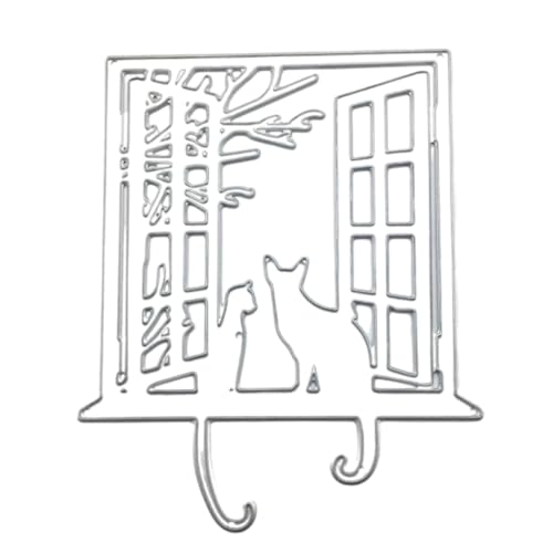 xbiez Stanzschablonen aus Karbonstahl, Motiv: Fenster, Katzen, Schablonen, Scrapbooking, Prägewerkzeug für Kartenherstellung, Papierkunst, Handwerk von xbiez