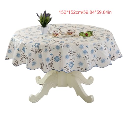 xbiez Strapazierfähige, runde PVC-Tischdecke mit Blumen-Design, ölbeständig und wasserabweisend, für Esstische, sichere Passform von xbiez