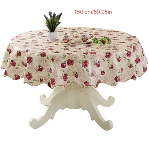 xbiez Strapazierfähige, runde PVC-Tischdecke mit Blumen-Design, ölbeständig und wasserabweisend, für Esstische, sichere Passform xbiez Strapazierfähige, runde PVC-Tischdecke mit Blumen-Design, ölbeständig und wasserabweisend, für Esstische, sichere Passform von xbiez