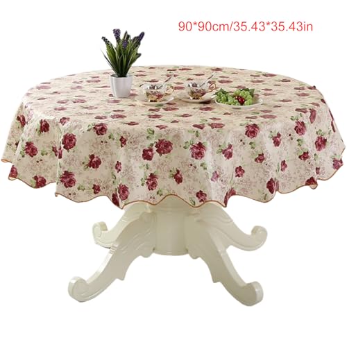 xbiez Strapazierfähige, runde PVC-Tischdecke mit Blumen-Design, ölbeständig und wasserabweisend, für Esstische, sichere Passform xbiez Strapazierfähige, runde PVC-Tischdecke mit Blumen-Design, ölbeständig und wasserabweisend, für Esstische, sichere Passform von xbiez