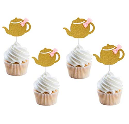 24 Stück Glitzer Gold Teekanne Teeparty Cupcake Topper mit rosa Schleife Teeparty Kuchen Topper Picks für Teeparty Babyparty Brautparty Hochzeit Geburtstag Dekorationen 24 Stück Glitzer Gold Teekanne Teeparty Cupcake Topper mit rosa Schleife Teeparty Kuchen Topper Picks für Teeparty Babyparty Brautparty Hochzeit Geburtstag Dekorationen von xeuvozy