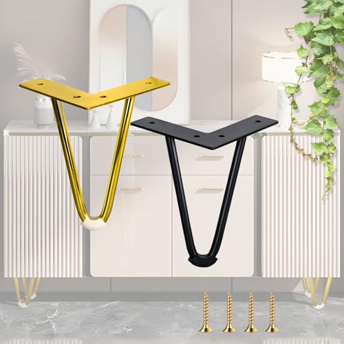4 Stück robuste Haarnadel-Tischbeine aus Metall – 3,94 bis 15,75 Zoll verstellbare Möbelbeine mit Gummi-Bodenschonern(Gold,40cm/15.75inch) von xgminao