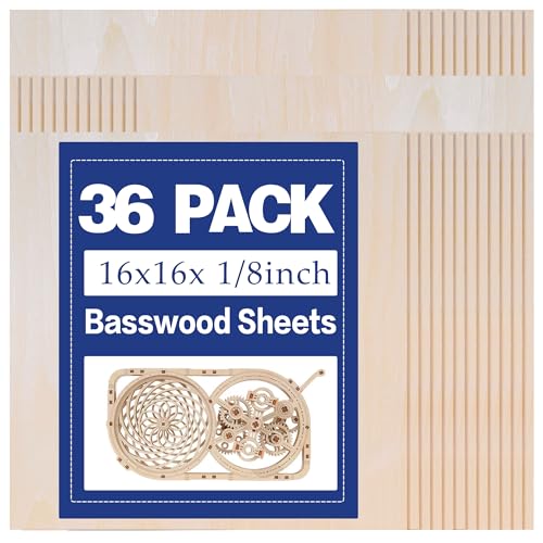 Lindenholzplatten, 3 mm Sperrholz zum Laserschneiden, unlackiertes Holzbrett zum Gravieren, Holzbrennen, Malen, Basteln, Ornamente, Modelle, Schneider (36 Packungen, 40,6 x 40,6 cm) von xianglinyuguo