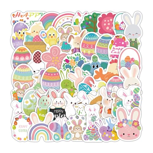Aufkleber Ostern,50 Pcs Ostereier Sticker,Osteraufkleber,Rub On Sticker Ostern,Osterdeko Aufkleber,Ei Hase Lamm und Küken Stickers,Abziehbilder Ostern,Für Wasserflaschen,Scrapbooking von xianshi