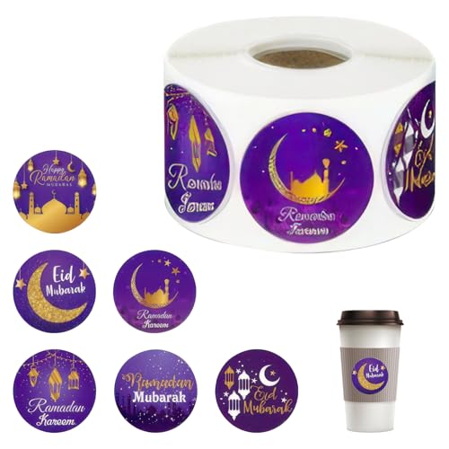 500 Stück Eid Mubarak Sticker,Ramadan Sticker,Aufkleber Dekoration Fensteraufkleber,Geschenkboxen Grußkarten Tortenbild für Diy Geldumschläge,Kalender Stickers Umschläge,Fenstersticker (Lila) von xianshi