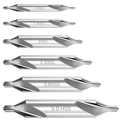xianshi 6 Stück Zentrierbohrer, Scharnierbohrwerkzeug-Set, Hss Zubehör 1.0/1.5/2.0/2.5/3.0/5.0mm für Bohrer Metall, 4-Schneidigen Doppelseitiger, Holz 60 Grad M2 6542 Countersink von xianshi